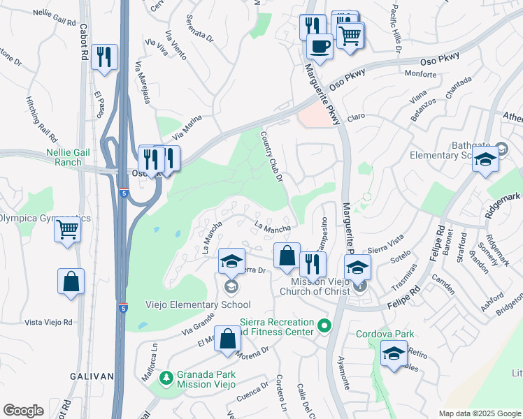 map of restaurants, bars, coffee shops, grocery stores, and more near 26481 Anselmo in Mission Viejo