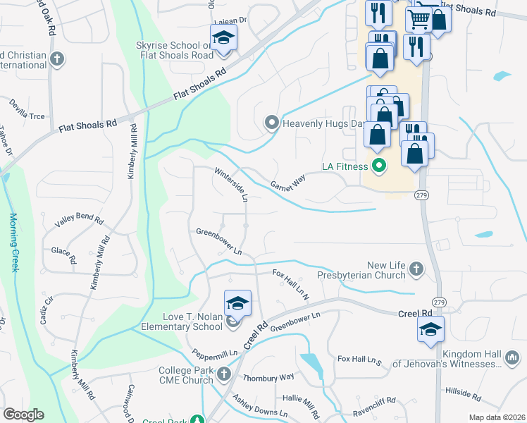 map of restaurants, bars, coffee shops, grocery stores, and more near 760 Butterfield Court in College Park