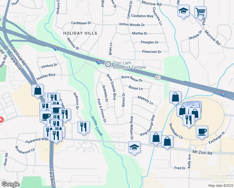 map of restaurants, bars, coffee shops, grocery stores, and more near 6460 Boca Grande Boulevard in Forest Park