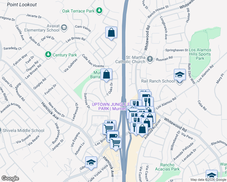 map of restaurants, bars, coffee shops, grocery stores, and more near 39584 7 Oaks Drive in Murrieta