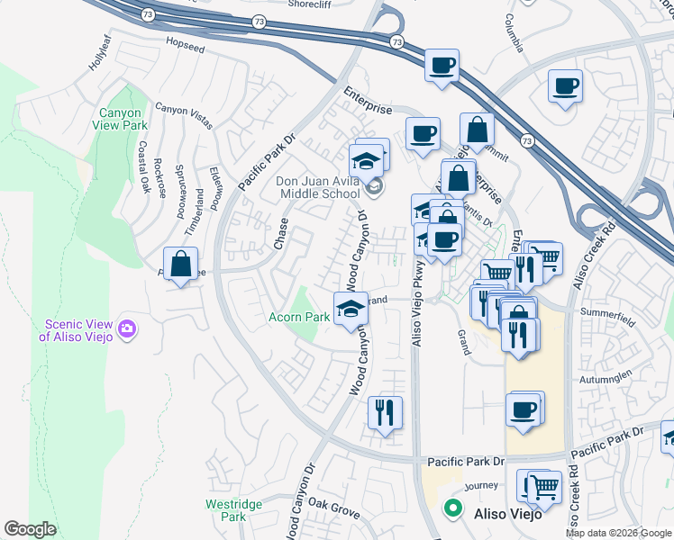 map of restaurants, bars, coffee shops, grocery stores, and more near 4 Laurent in Aliso Viejo