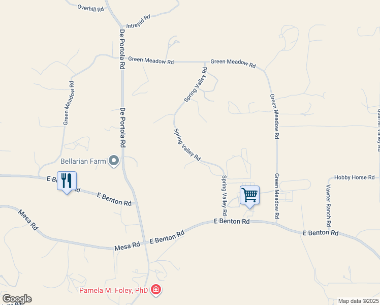 map of restaurants, bars, coffee shops, grocery stores, and more near Spring Valley Road in Riverside County