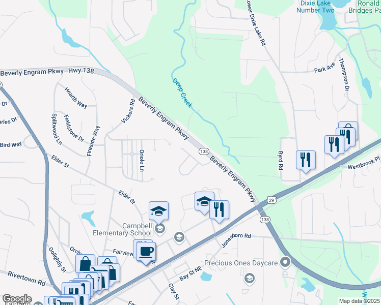 map of restaurants, bars, coffee shops, grocery stores, and more near 5030 Lincoln Drive in Fairburn