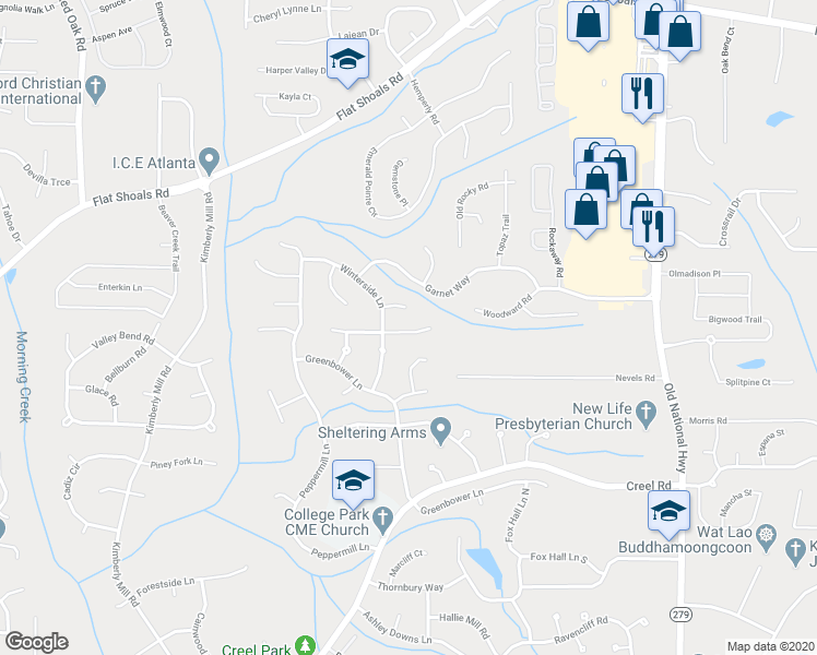 map of restaurants, bars, coffee shops, grocery stores, and more near 760 Butterfield Court in College Park