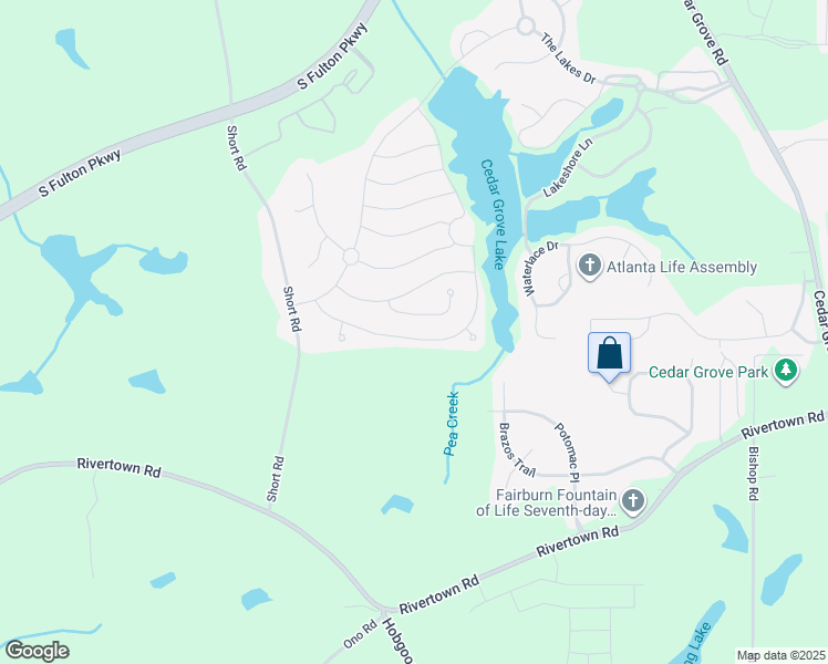 map of restaurants, bars, coffee shops, grocery stores, and more near 7779 Birdsview Drive in Fairburn
