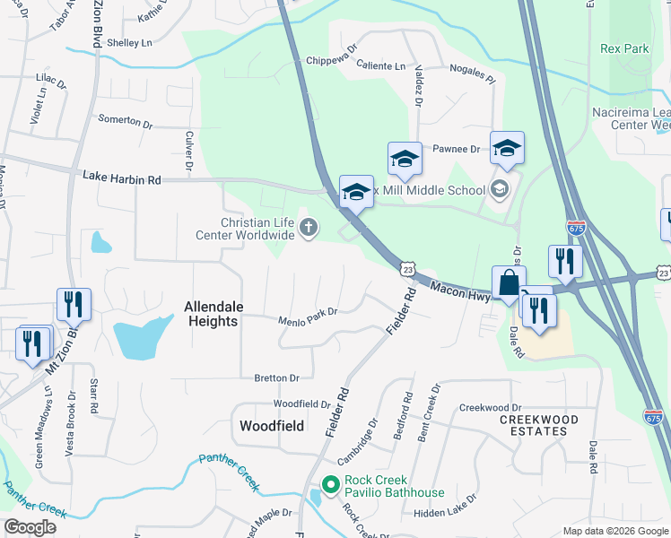 map of restaurants, bars, coffee shops, grocery stores, and more near 6443 Carolyn Court in Rex