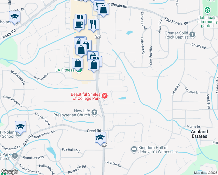 map of restaurants, bars, coffee shops, grocery stores, and more near 2225 Bigwood Trail in Atlanta