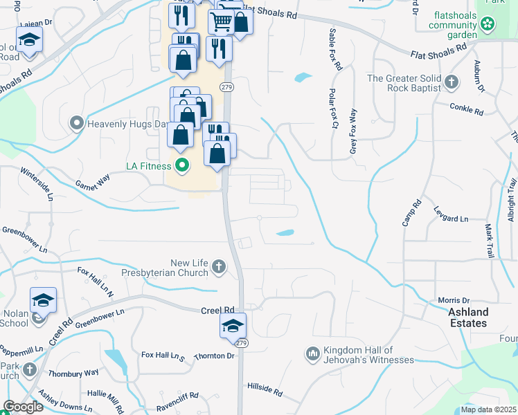 map of restaurants, bars, coffee shops, grocery stores, and more near 2235 Bigwood Trail in Atlanta