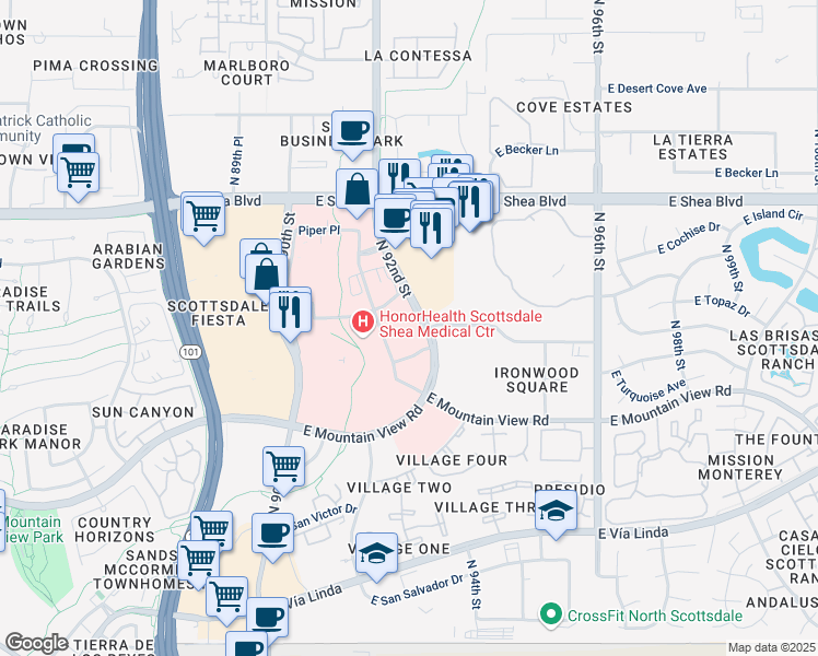 map of restaurants, bars, coffee shops, grocery stores, and more near E Cochise Dr in Scottsdale