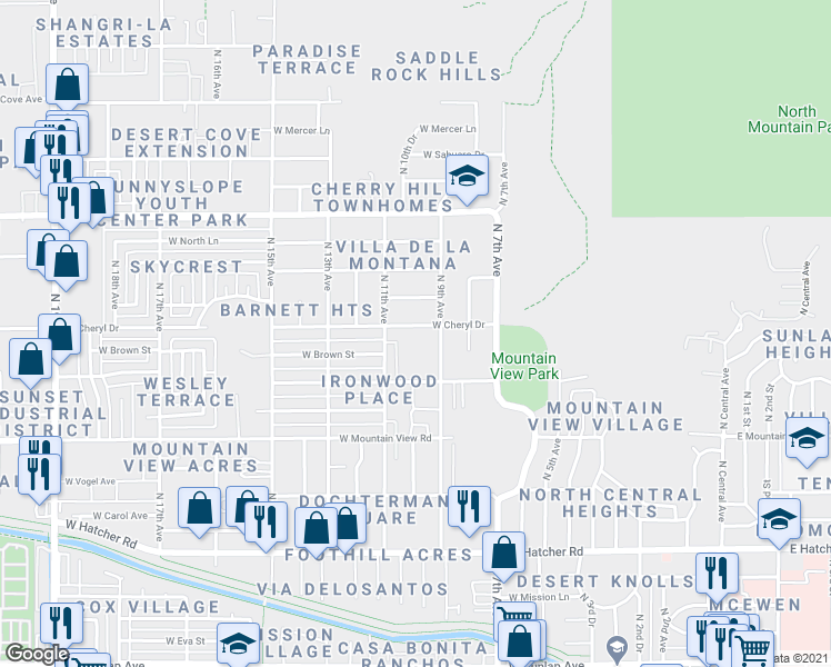 map of restaurants, bars, coffee shops, grocery stores, and more near 927 West Beryl Avenue in Phoenix