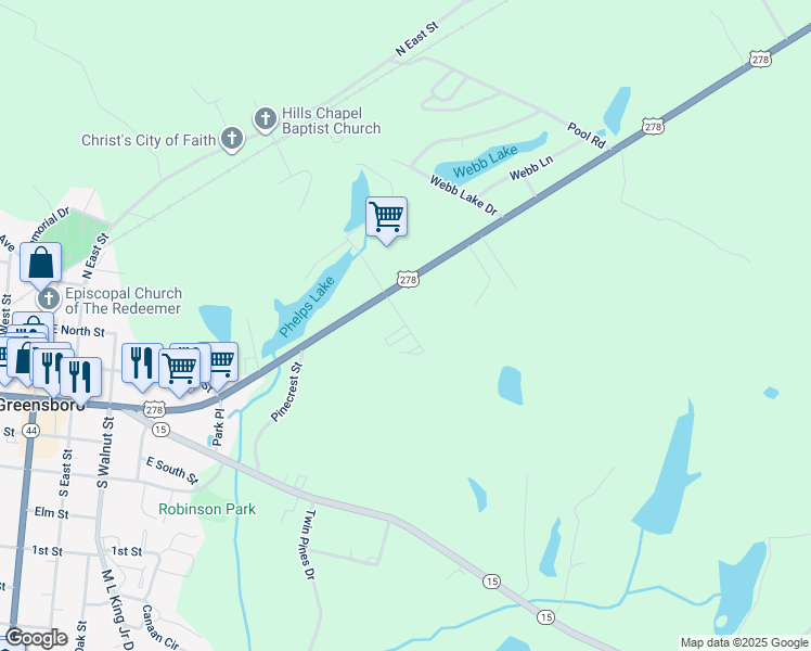 map of restaurants, bars, coffee shops, grocery stores, and more near 1481 East Broad Street in Greensboro