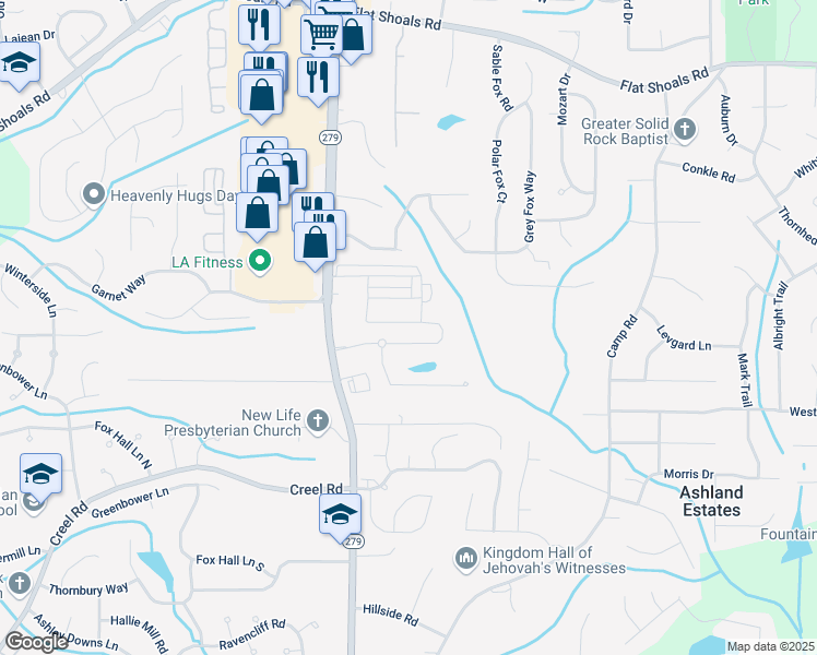 map of restaurants, bars, coffee shops, grocery stores, and more near 2162 Olmadison View in Atlanta