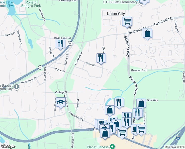 map of restaurants, bars, coffee shops, grocery stores, and more near 4784 Main Street in Union City