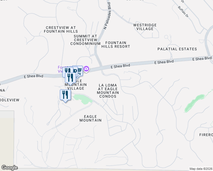 map of restaurants, bars, coffee shops, grocery stores, and more near 10244 North Palisades Boulevard in Fountain Hills