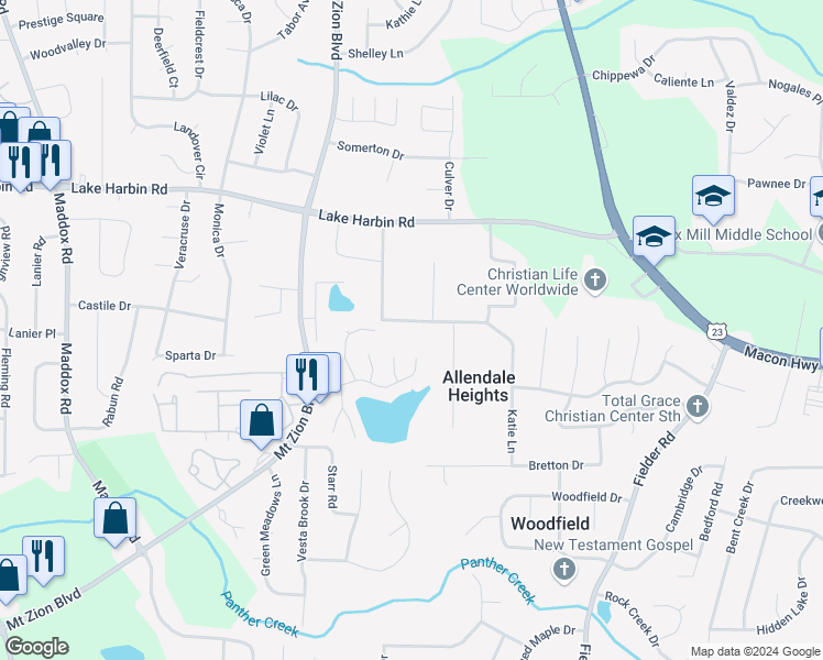 map of restaurants, bars, coffee shops, grocery stores, and more near 2797 Priscilla Way in Morrow