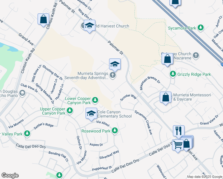map of restaurants, bars, coffee shops, grocery stores, and more near in Wildomar