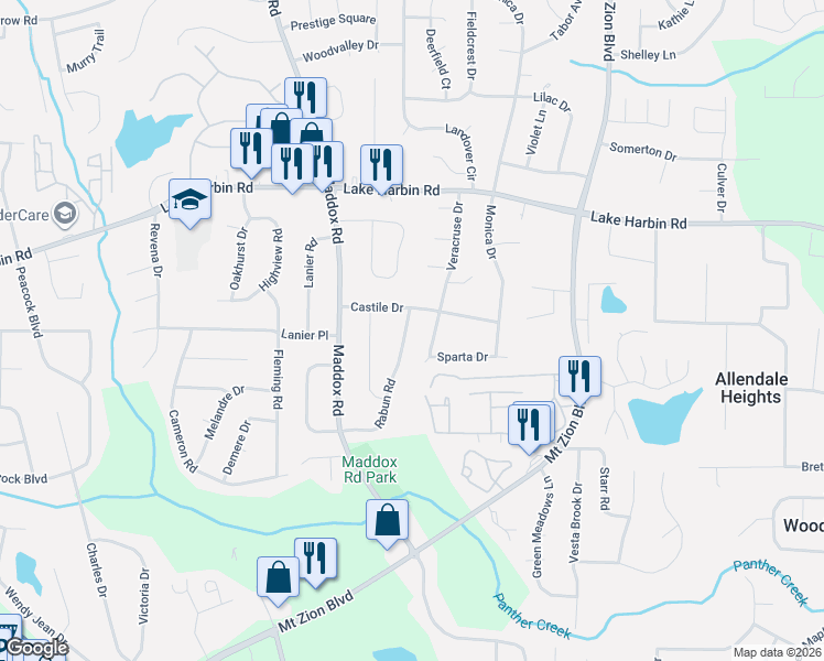 map of restaurants, bars, coffee shops, grocery stores, and more near 2447 Castile Drive in Morrow