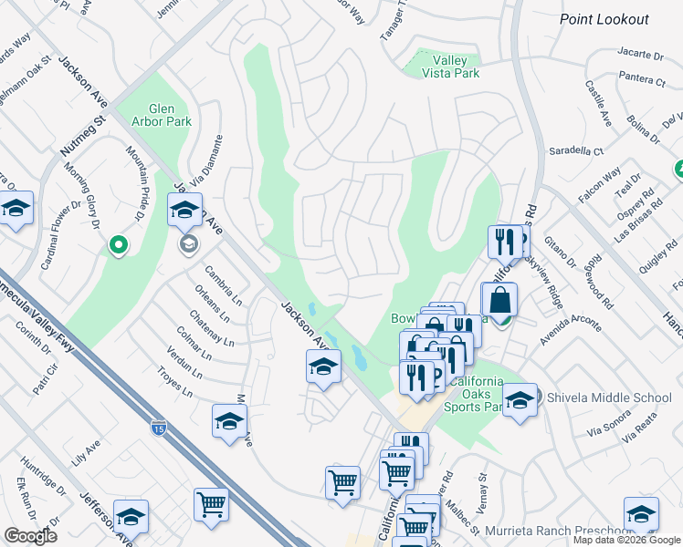 map of restaurants, bars, coffee shops, grocery stores, and more near 24165 Corte Valente in Murrieta