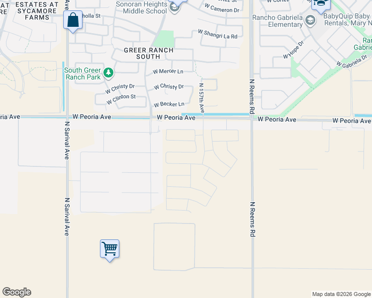 map of restaurants, bars, coffee shops, grocery stores, and more near 15518-15880 West Peoria Avenue in Surprise