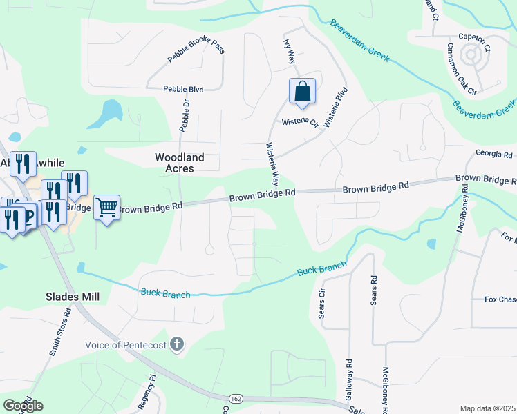 map of restaurants, bars, coffee shops, grocery stores, and more near 25 Amberjack Trail in Covington