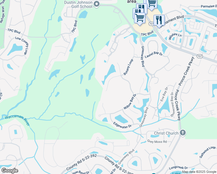 map of restaurants, bars, coffee shops, grocery stores, and more near 538 Botany Loop in Murrells Inlet