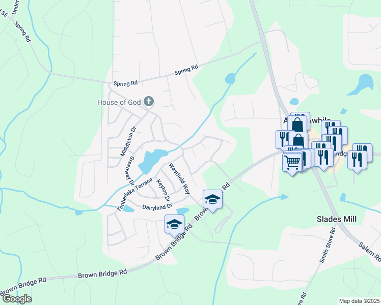 map of restaurants, bars, coffee shops, grocery stores, and more near 50 Ivans Circle in Covington