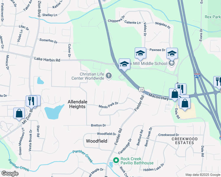 map of restaurants, bars, coffee shops, grocery stores, and more near 6459 Paula Court in Rex