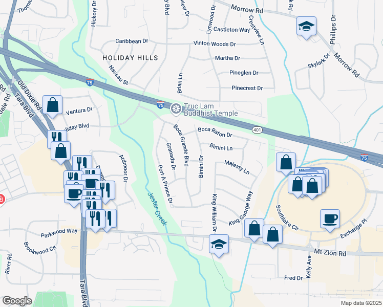 map of restaurants, bars, coffee shops, grocery stores, and more near 6454 Boca Grande Boulevard in Forest Park