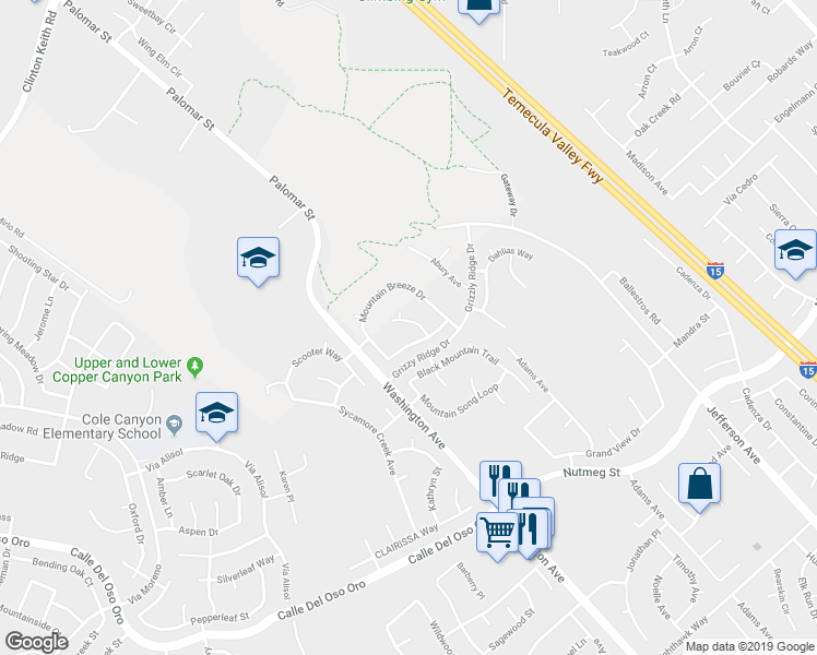 map of restaurants, bars, coffee shops, grocery stores, and more near 23473 Mount Lassen Way in Murrieta