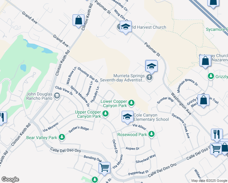 map of restaurants, bars, coffee shops, grocery stores, and more near 23474 Snapdragon Way in Murrieta
