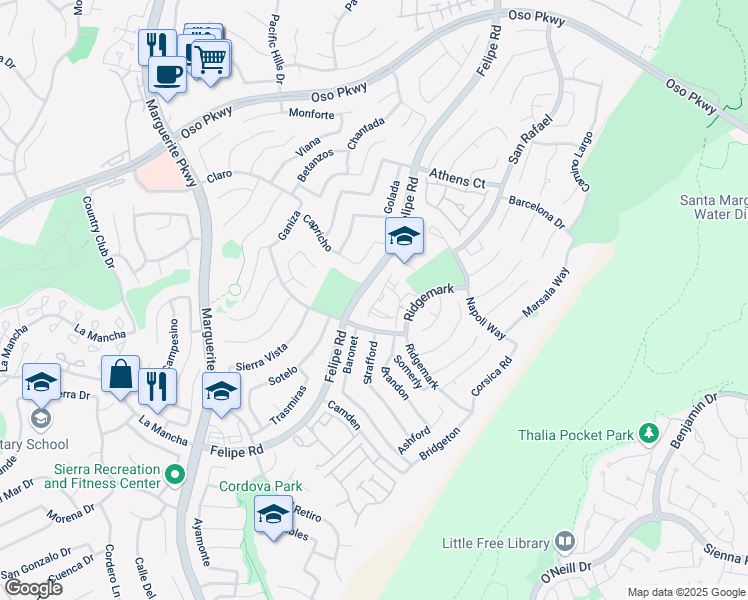map of restaurants, bars, coffee shops, grocery stores, and more near 26467 Portola in Mission Viejo