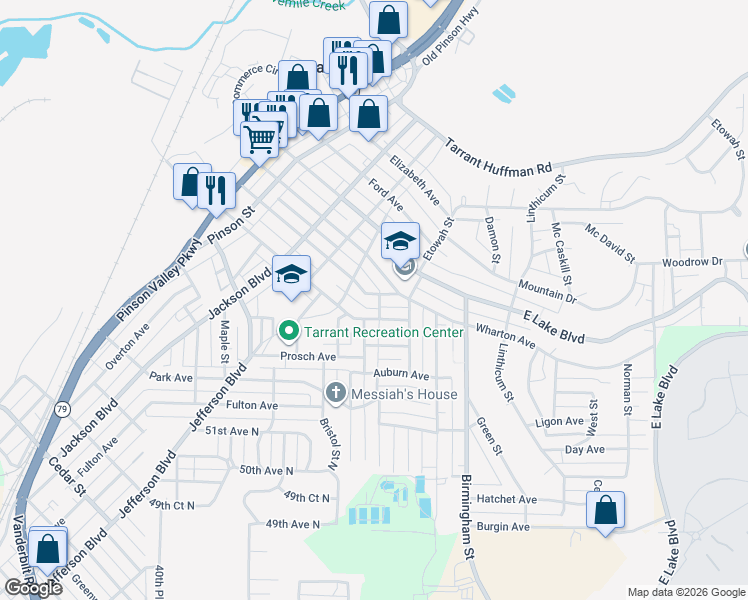 map of restaurants, bars, coffee shops, grocery stores, and more near 1264 Waverly Street in Birmingham