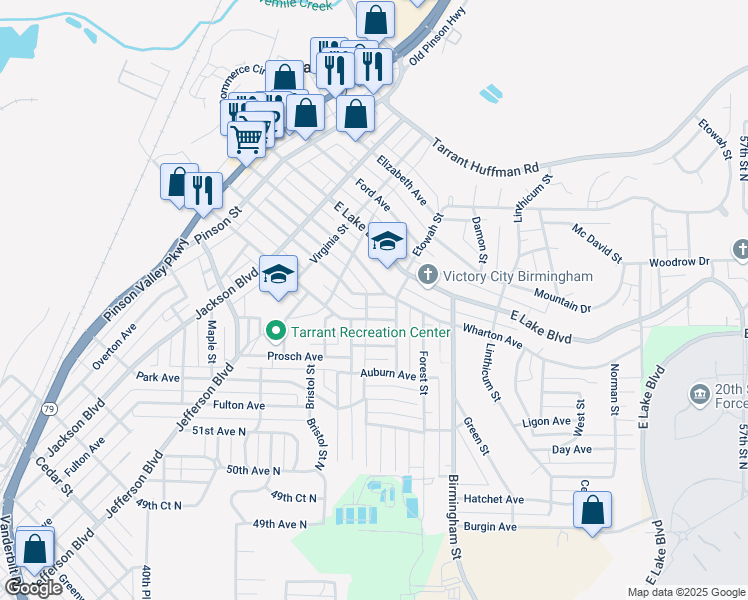 map of restaurants, bars, coffee shops, grocery stores, and more near 1431 Sloan Avenue in Birmingham