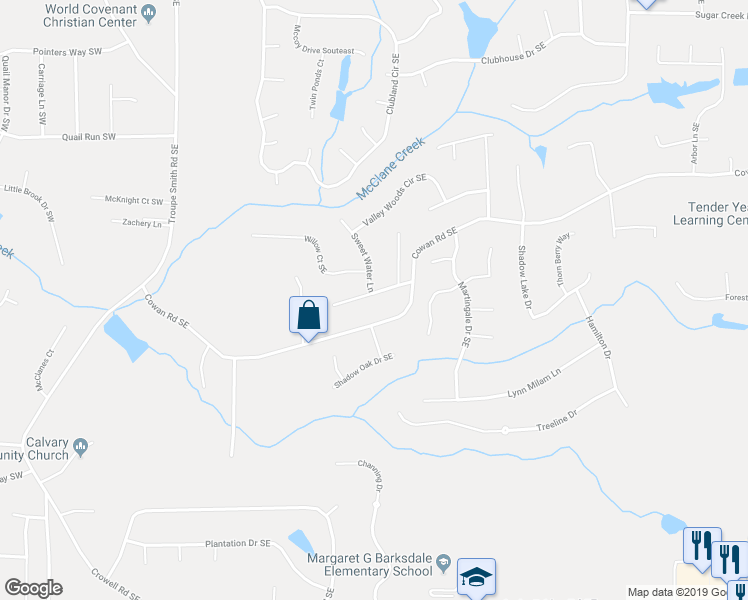 map of restaurants, bars, coffee shops, grocery stores, and more near 455 Sweet Water Trail Southeast in Conyers