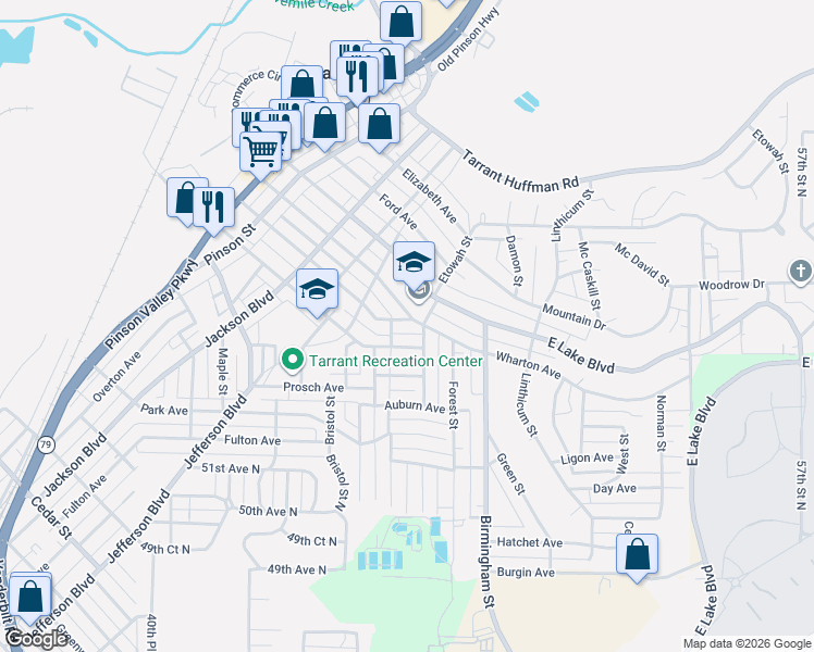 map of restaurants, bars, coffee shops, grocery stores, and more near 1420 Sloan Avenue in Birmingham