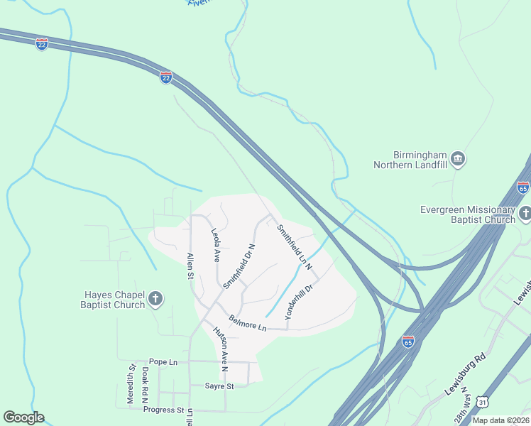 map of restaurants, bars, coffee shops, grocery stores, and more near 2178 Smithfield Lane North in Birmingham