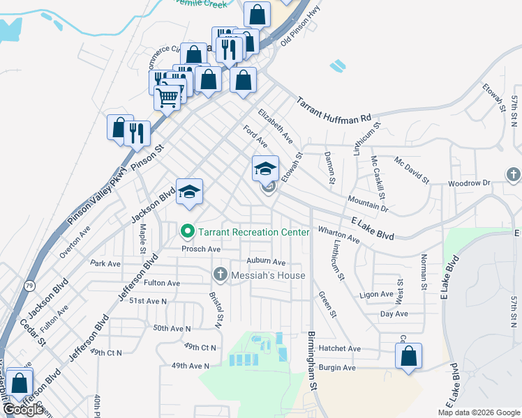 map of restaurants, bars, coffee shops, grocery stores, and more near 1420 Sloan Avenue in Birmingham