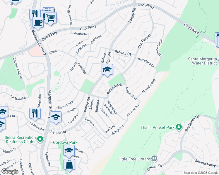 map of restaurants, bars, coffee shops, grocery stores, and more near 26450 Bautista in Mission Viejo