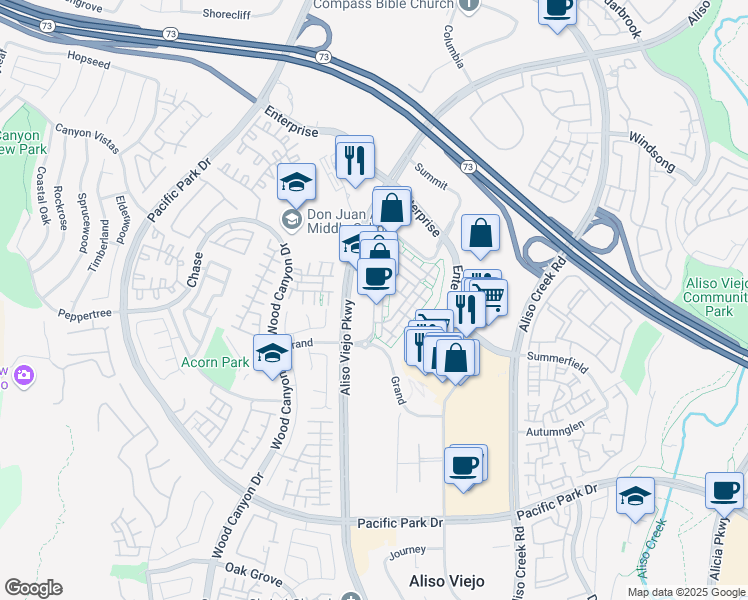 map of restaurants, bars, coffee shops, grocery stores, and more near 90 Vantis Drive in Aliso Viejo