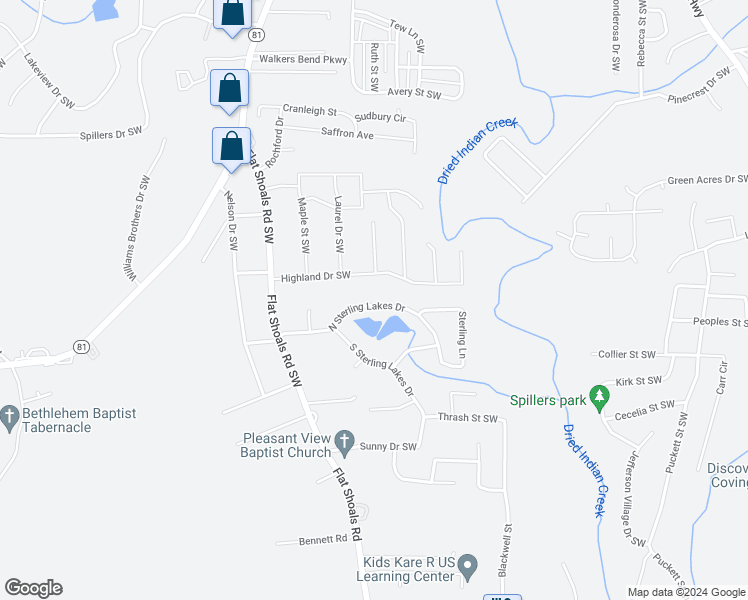 map of restaurants, bars, coffee shops, grocery stores, and more near 8201 North Sterling Lakes Drive in Covington