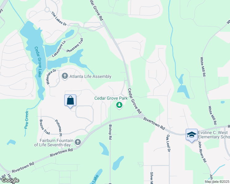 map of restaurants, bars, coffee shops, grocery stores, and more near 678 Assolas Court in Fairburn