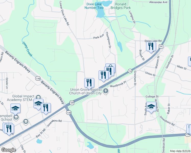 map of restaurants, bars, coffee shops, grocery stores, and more near 6510 Raymond Drive in Union City