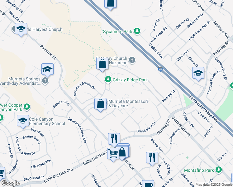 map of restaurants, bars, coffee shops, grocery stores, and more near 23384 Camellia Lane in Murrieta