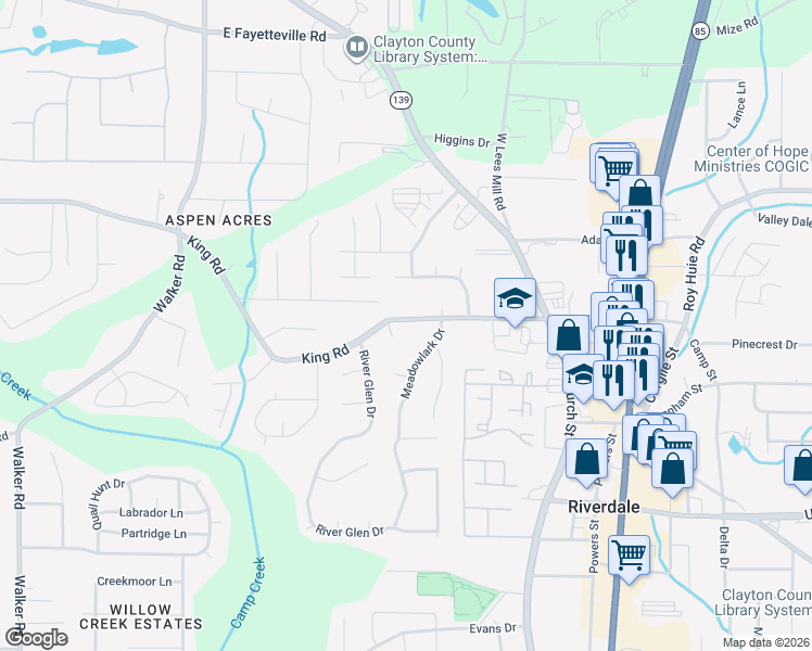map of restaurants, bars, coffee shops, grocery stores, and more near 973 King Road in Riverdale