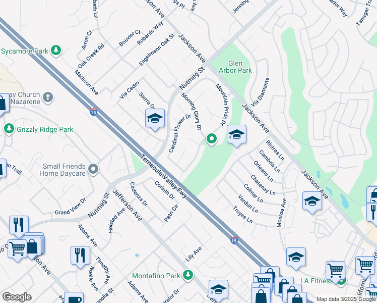 map of restaurants, bars, coffee shops, grocery stores, and more near 41132 Hibiscus Court in Murrieta