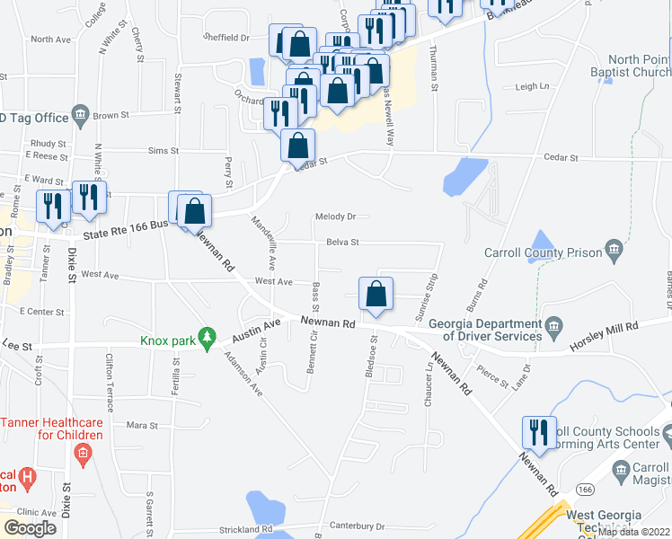 map of restaurants, bars, coffee shops, grocery stores, and more near 118 Jackson Street in Carrollton