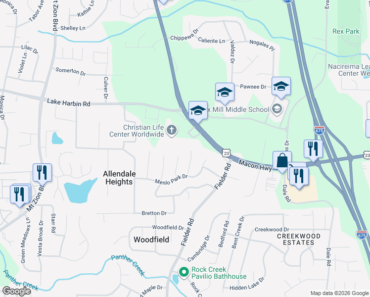 map of restaurants, bars, coffee shops, grocery stores, and more near 6443 Carolyn Court in Rex