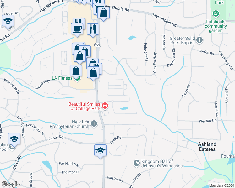 map of restaurants, bars, coffee shops, grocery stores, and more near 2258 Bigwood Trail in Atlanta
