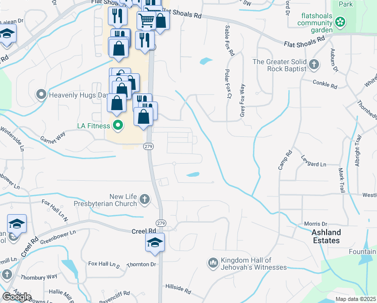 map of restaurants, bars, coffee shops, grocery stores, and more near 2162 Olmadison View in Atlanta