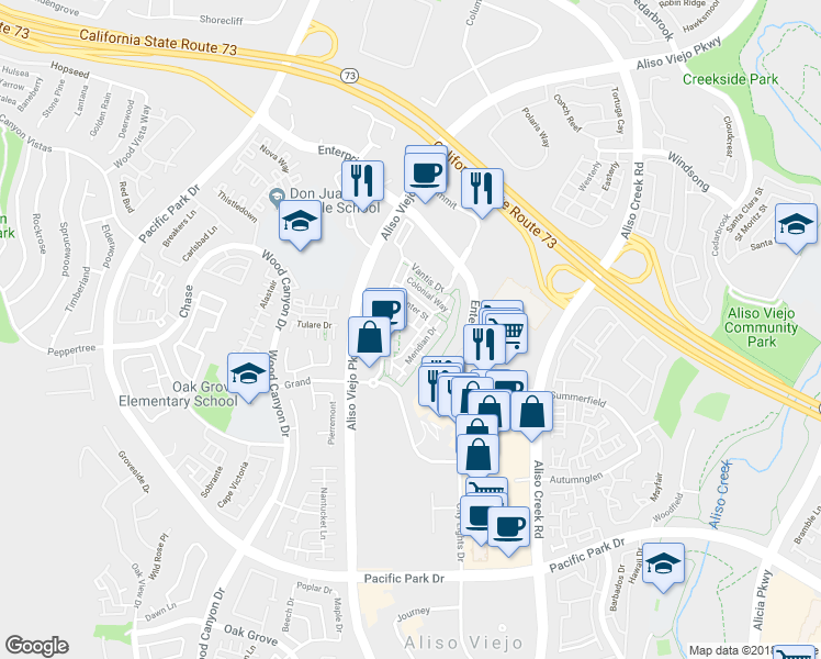 map of restaurants, bars, coffee shops, grocery stores, and more near 14 Citadel Drive in Aliso Viejo